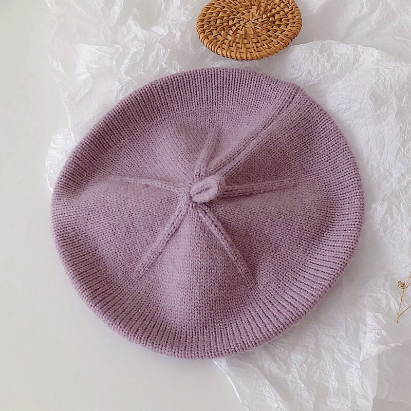 Gorros coreanos para bebé, Boina de Color sólido para niñas, Boina de punto Vintage para otoño e invierno, gorro de pintor artístico para niños: purple