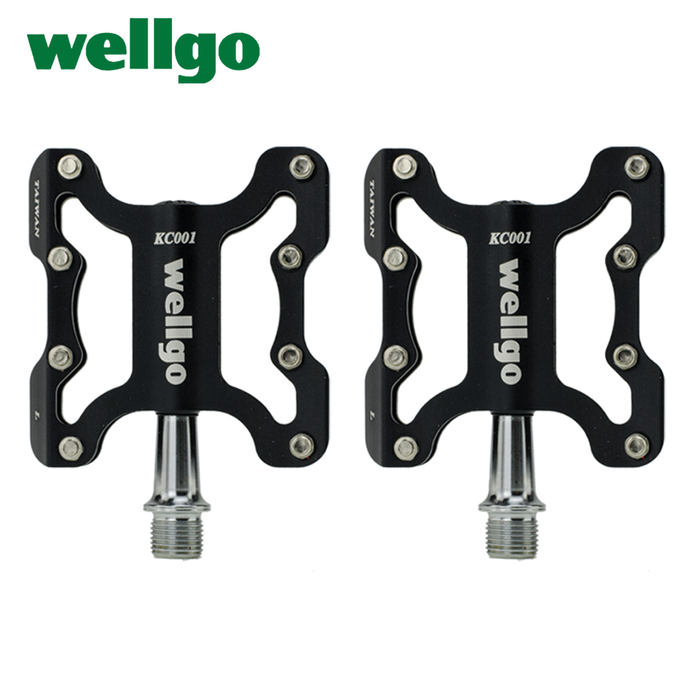 Wellgo KC001 Aluminum Alloy Ultralight MTB BMX Road Bike Pedal Cycling Cr-Mo Spindle Sealed Bearings Bicycle Parts: KC001 Black