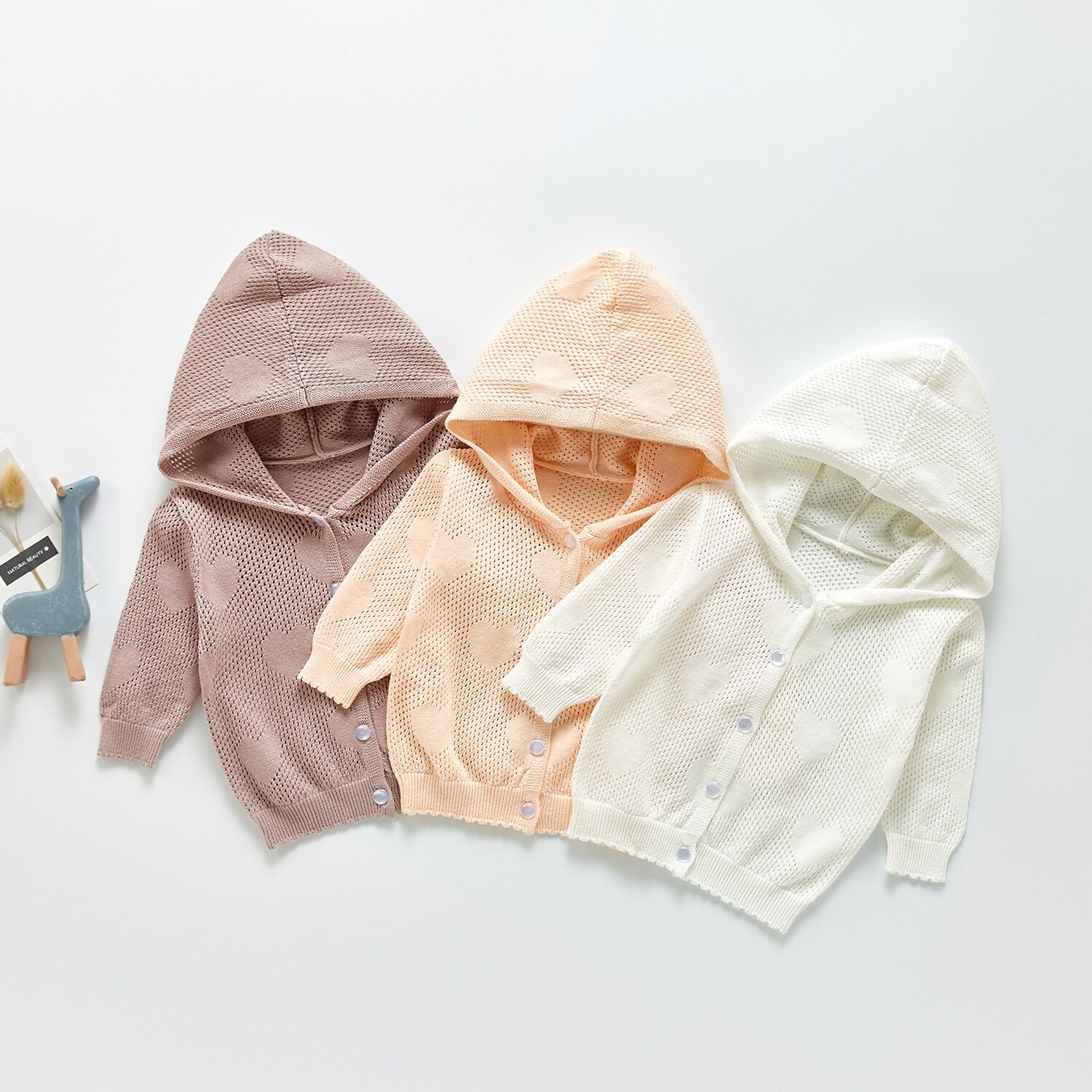 Peuter Baby Boy Gebreide Vest Dunne Trui Jas Zomer Kid Meisje Hart Patroon Hollow Capuchon Zon Beschermende Kleding
