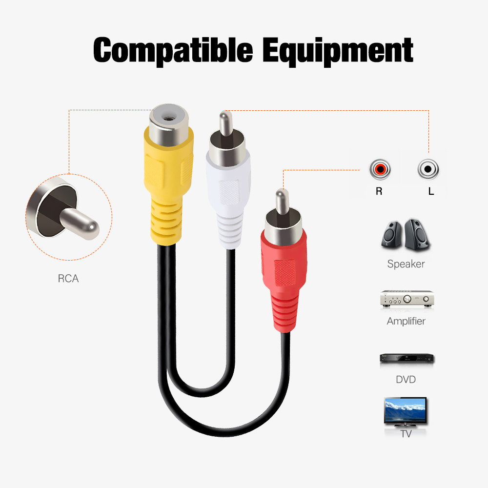 Rca y-adapter 1 rca hann  til 2 rca hann y-splitter digital stereolydkabel til subwoofer, hjemmekino hei-fi - dobbel skjerming