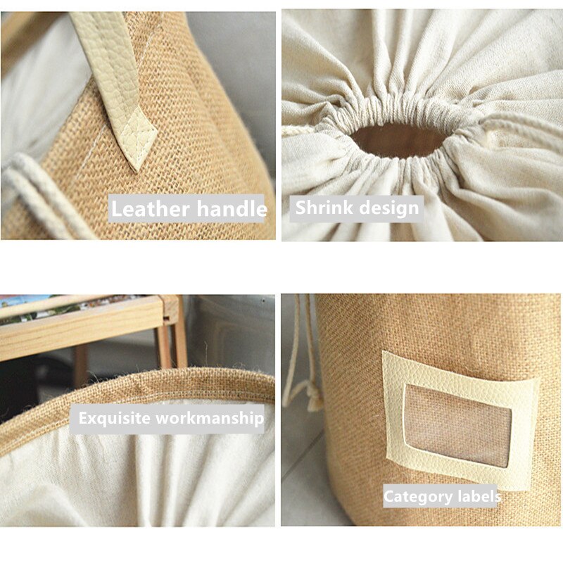 Storage Basket Natural Jute Dirty Cloth Collect Bag Laundry Bag Basket Cloth Storage Folding Organizer Waterproof Storage Box