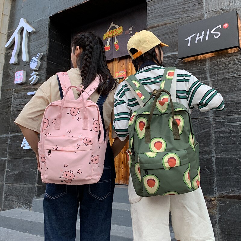 Coréen avocat vert Nylon sac à dos mignon fruits impression fourre-tout sac à dos femmes grand sac à dos scolaire pour adolescente mochila mujer