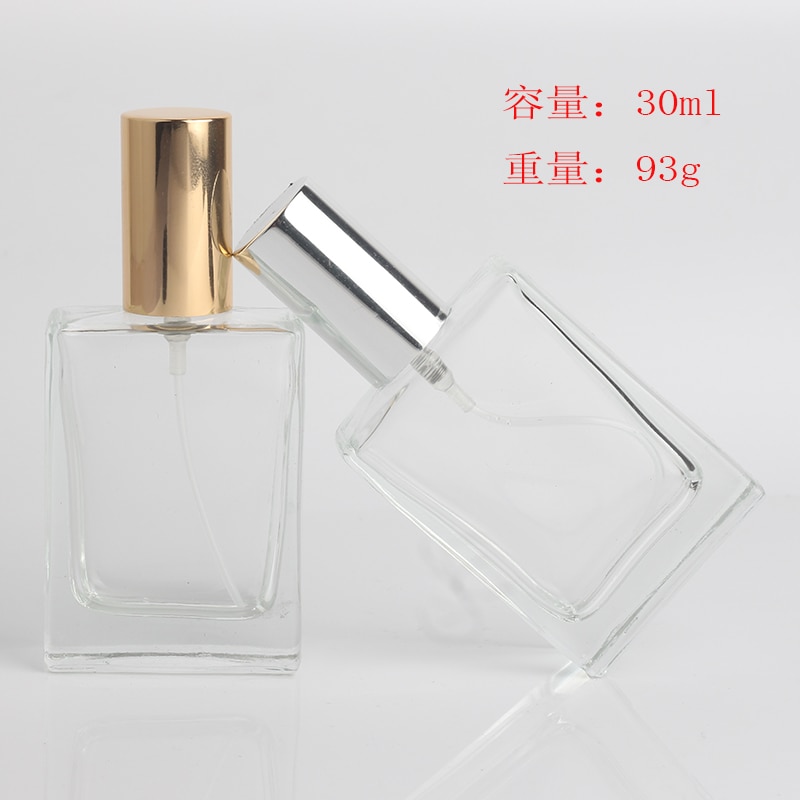 Jxcaih 1 Pcs Retail 30 ml vierkante parfum spray glazen fles spray fles herbruikbare fles Goud en silvertransparent fles