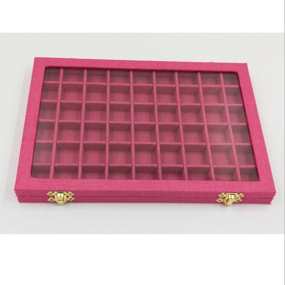 Caja de Porta anillos con tapa de cristal transparente de 54 rejillas, organizador de embalaje de joyería, caja de joyería para pendientes, collares y pulseras: 2
