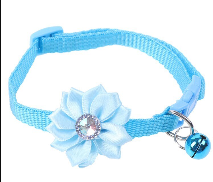 Collier en forme de cloche pour animal de compagnie, motif floral, collier pour chat, petit chien, chiot, réglable, ruban en Nylon: light blue