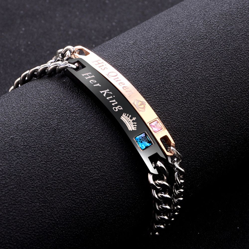 2 pièces/ensemble sa reine son roi couleur or Rose noir femmes homme chaîne cristal Couple Bracelet pour hommes Femmo sur mains bijoux