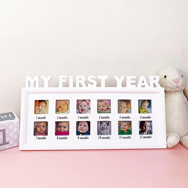 Baby første år billedramme mit første år baby stel til baby bebe minder 12 måneders souvenirs "mit første år": Hvid