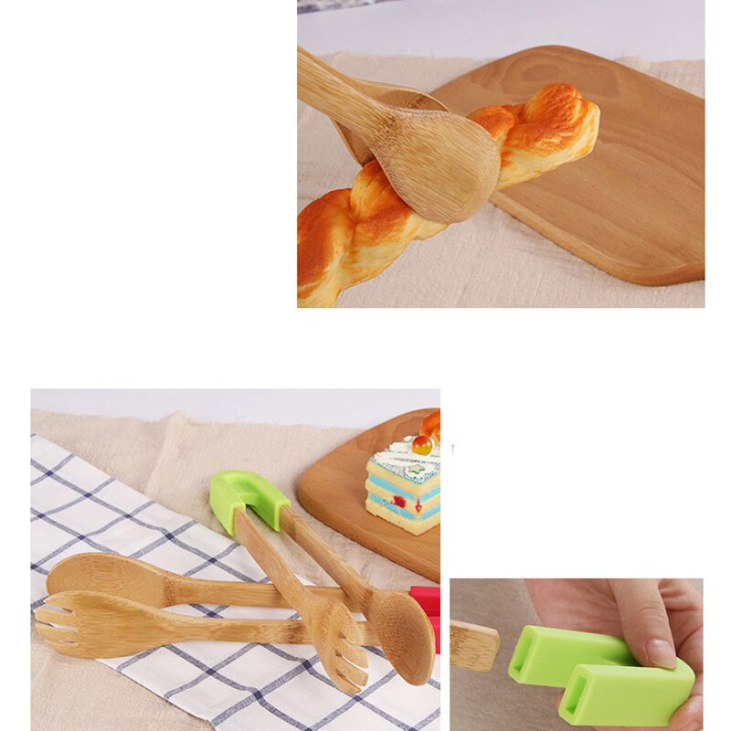 Bamboe Keuken Tang Hout Voedsel Toast Dienst Tang Serveren Voorgerechten Desserts Salades Brood Barbecue Pastry Klem Pincet Clip