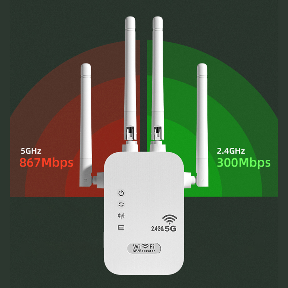 Wzmacniacz sygnału wi-fi 1200 mb/s, bezprzewodowy, z portem wan/lan, dwupasmowy, 2.4 ghz, wzmacniacz sygnału wi-fi /5 ghz, 4 anteny, wzmacniacz sygnału wi-fi