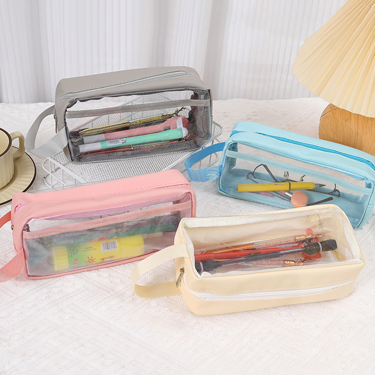 1 szt. piórnik w kształcie makaronika, przezroczysty, wodoodporny piórnik, stylowe i przenośne przybory szkolne, niezbędne przed rozpoczęciem roku szkolnego