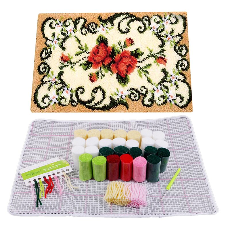 1pc gør-det-selv puder tæppe blomsterlåskrog tæppesæt håndarbejde hækling broderi dekorativt blomstertæppe hæklesæt