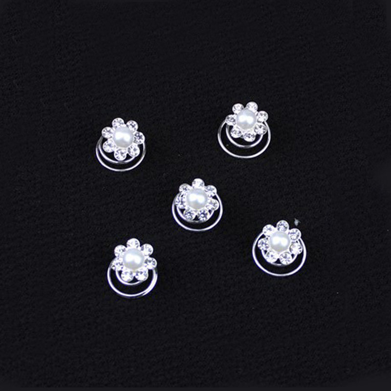 LNRRABC 12Pcs Women Simulated Pearl Crystal Scrunchie Twist Hair pins Ornament Wedding Party Hairwear Hair Accessories: 7