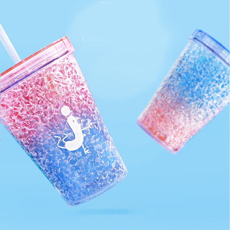 400ml Travel Mug With Straw Reusable Smoothie Plastic Iced Tumbler Double-walled Ice Cold Drink Coffee Juice Tea Cup