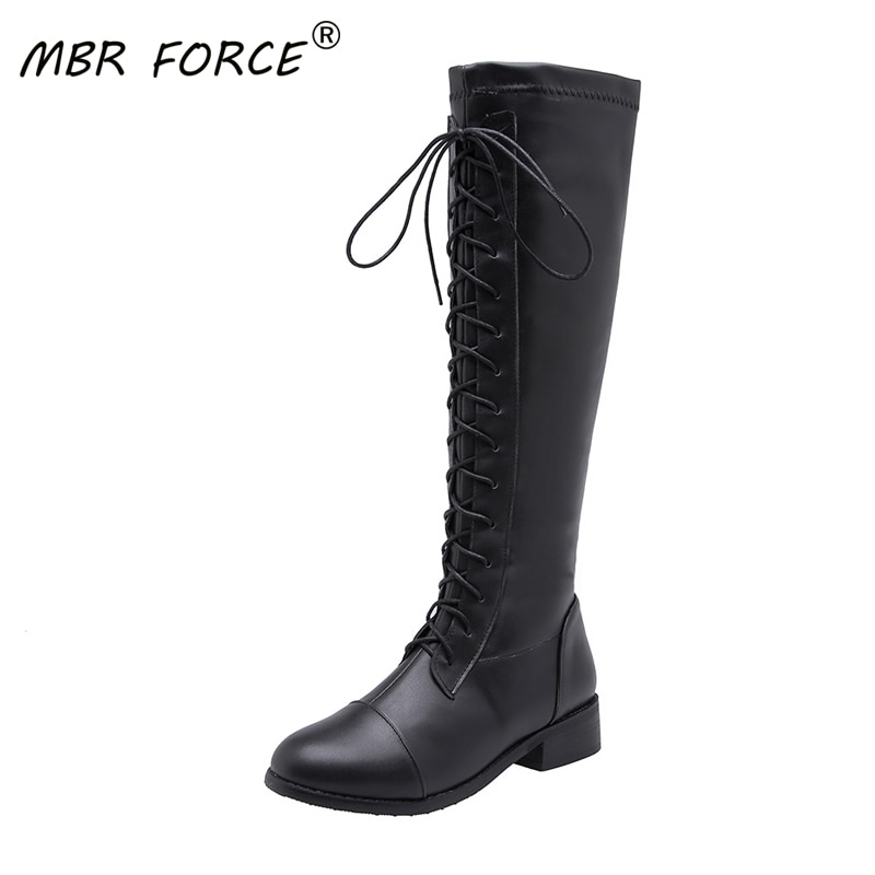 MBR FORCE Spring Autumn Women Shoes Casual High Top Long Boots Lace-Up Comfortable Cool Girl female Boots Sneakers Size 34-43