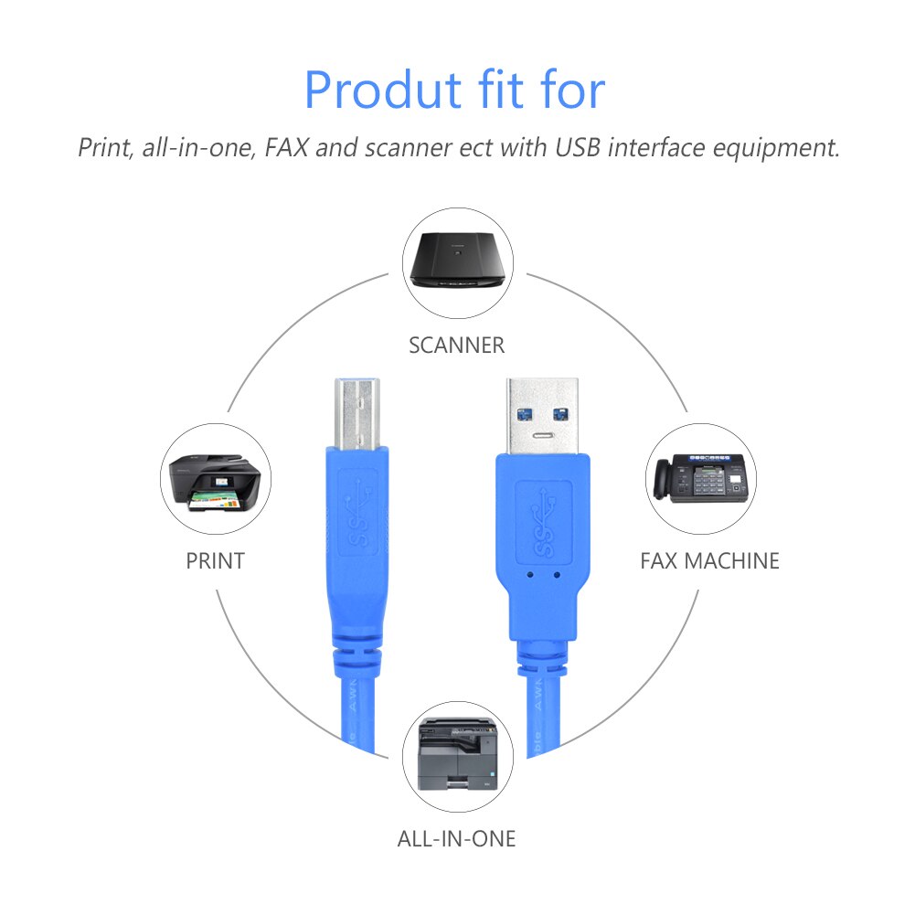 Skanner skrivare usb 3.0 datakabel sladd linje höghastighet 5 gbps svart/blå 0.3/0.5/1/1.8/3/5m för canon hp dell wd arduino brother
