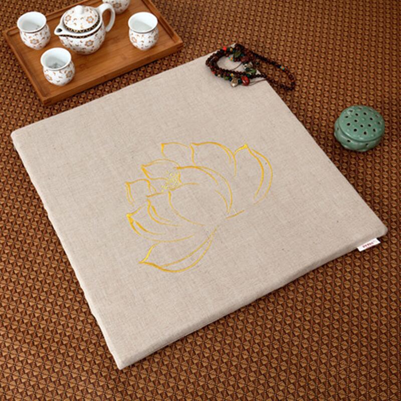 Lotus Pattern Yoga Mats Coir Meditation Mat Flax Material Meditation Cushion Supplies For Buddhists: Square gold 50cm
