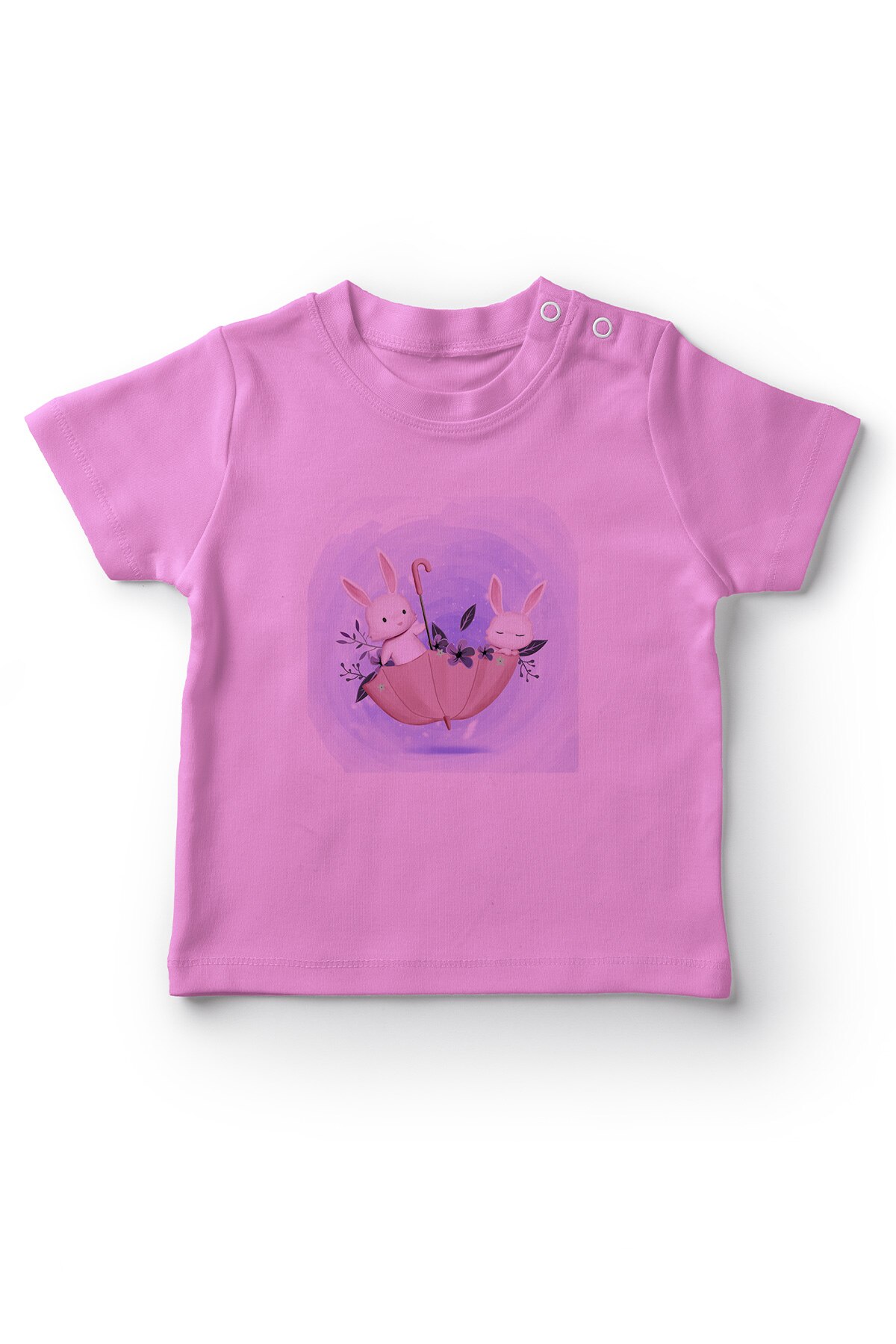 Angemiel Baby Şemsiyedeki Leuke Konijnen Meisjes Baby T-shirt Roze
