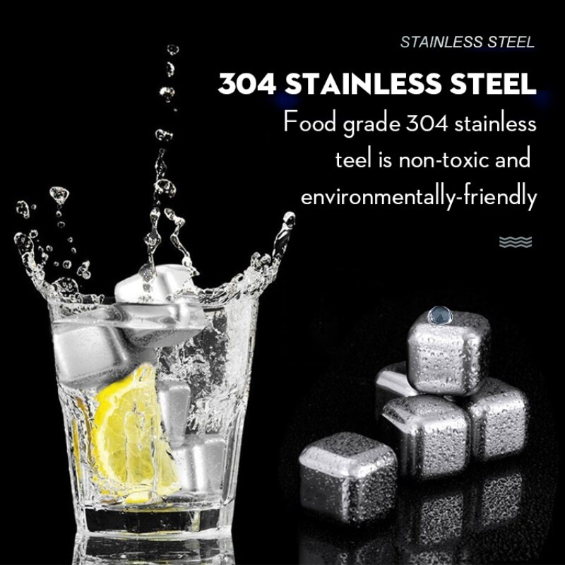Whisky Stones Ice Cubes Set Reusable Food Grade Reusable Stainless Steel Ice Cube Wine Cooling Cube Chilling Rock Party Bar Tool