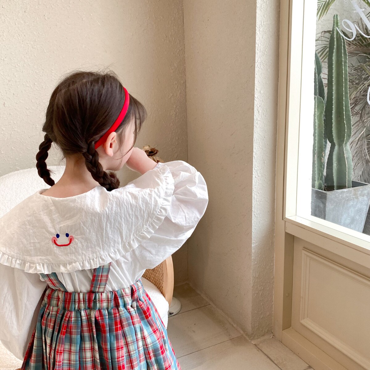 9984C camicetta bianca per bambina con risvolto grande arricciato camicia bianca per bambini camicette a maniche lunghe per ragazze coreane principessa