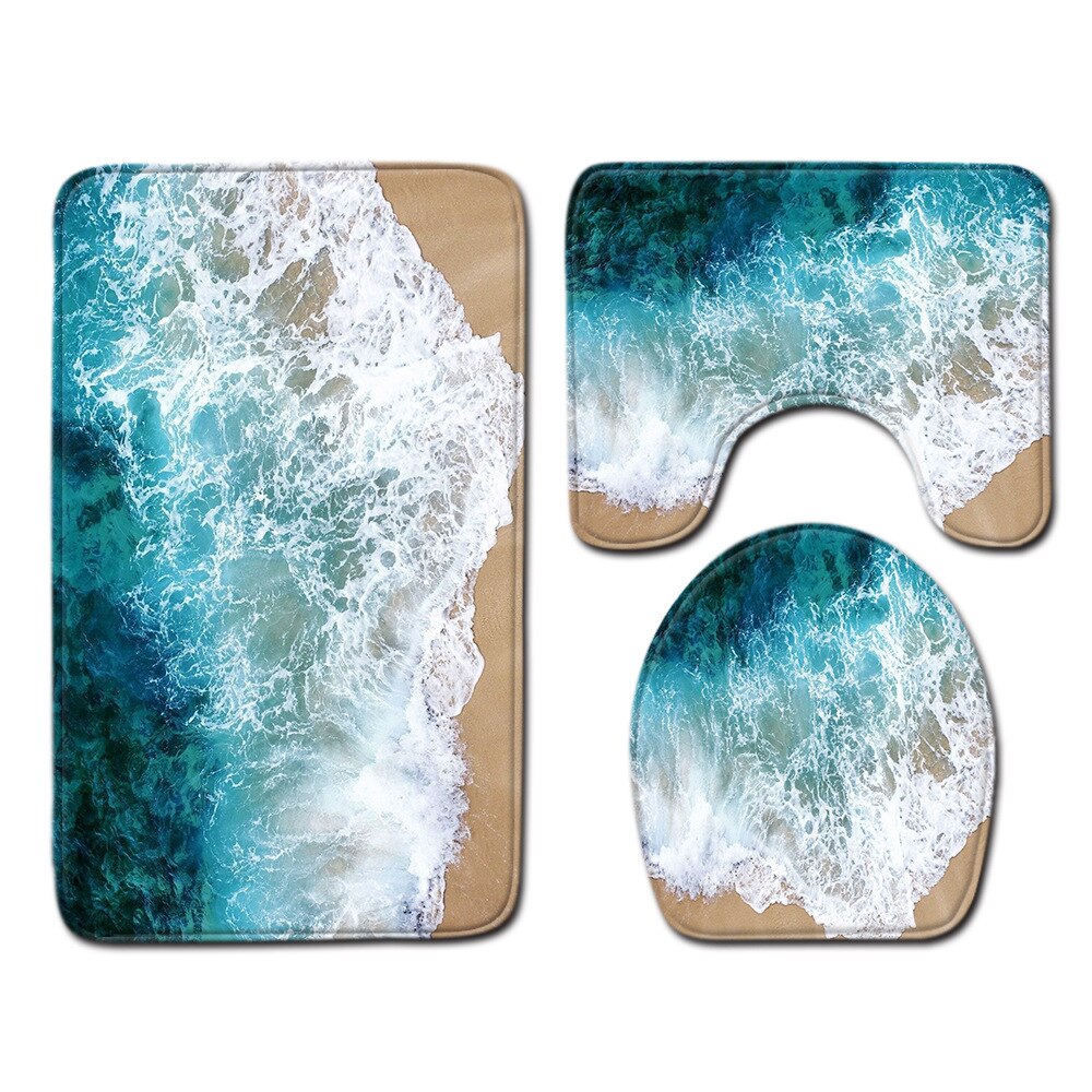 3D beach toilet cover anti slip mat bathroom carpet toilet seat bathroom carpet bathroom decoration accessories 3 pieces: 09 / 80x50cm