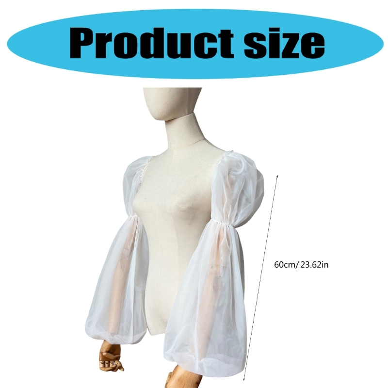 652F Tulle Arm Cover Long Sleeve for Bridal Gown Dress Decorative Sleeves Shirt Bishop Sleeve Dress Decorative Long Sleeve