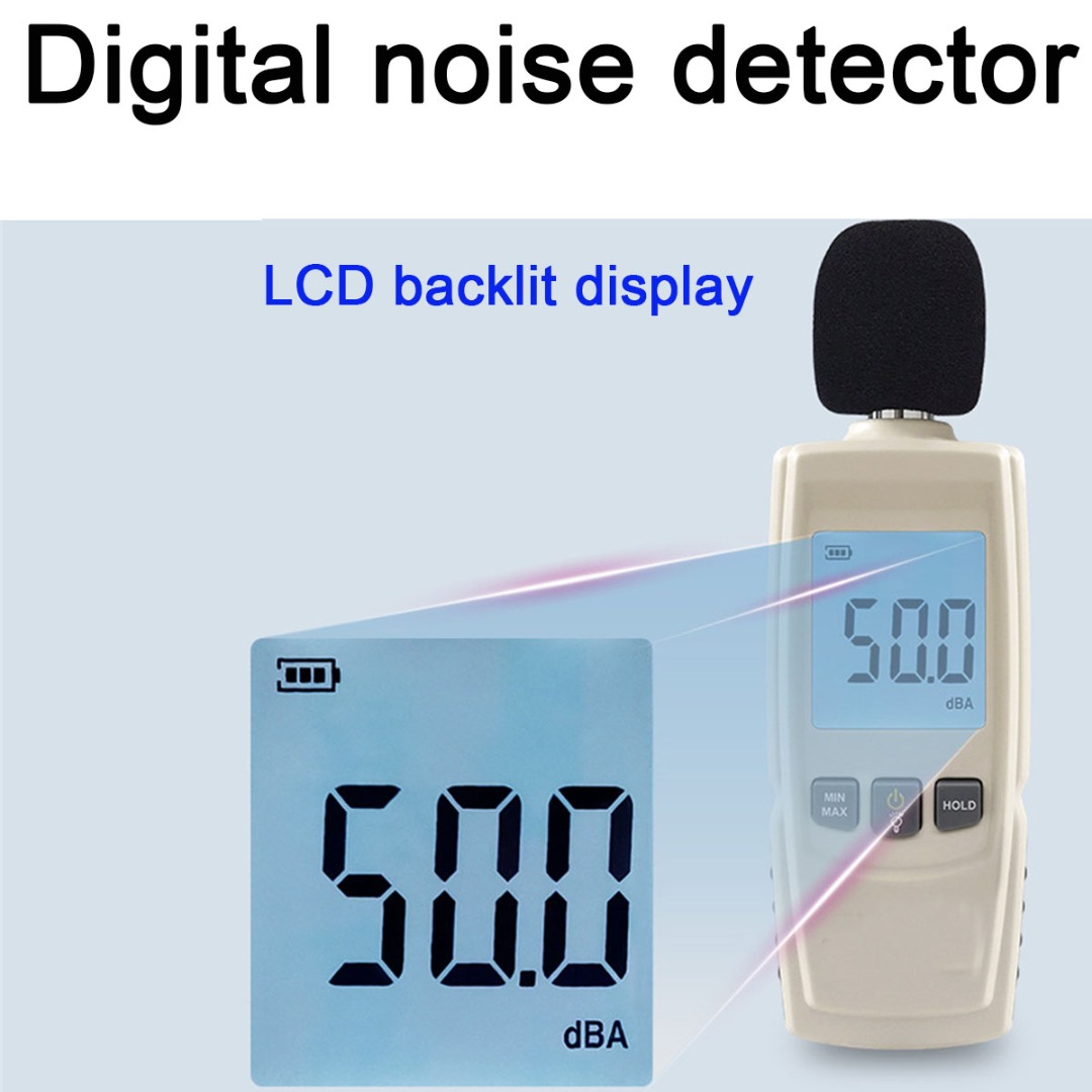Medidor de nivel de sonido Digital 30-130DBA, pantalla LCD de mano, medición de ruido, 3 pilas AAA para fábricas y oficinas, 1 unidad