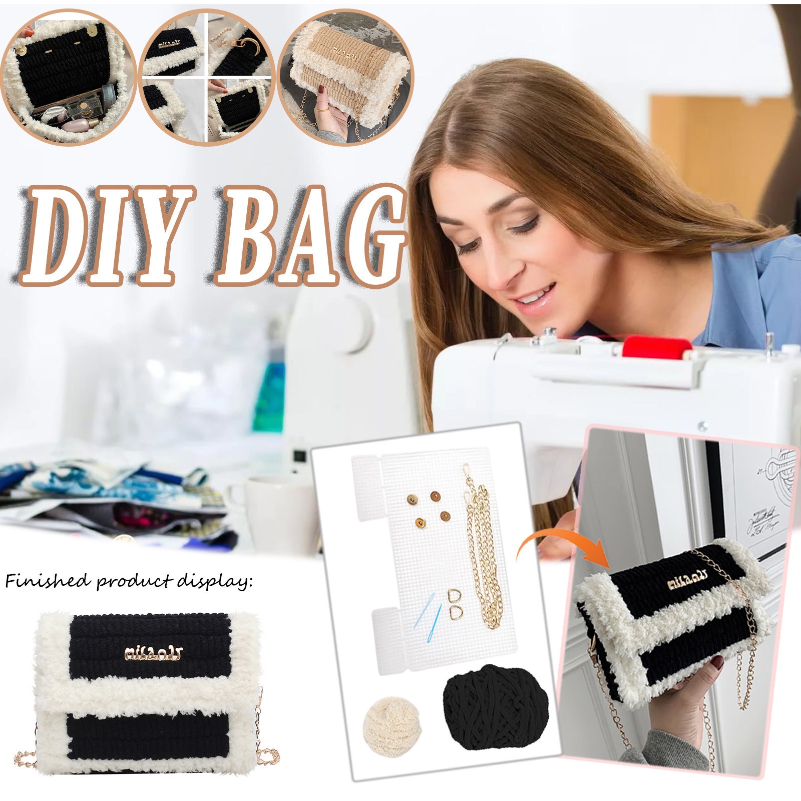 Dames Mode Innovatie Diy Materiaal Kit Zelfgemaakte Cartoon Hoed Tas Keten Pu Lederen Crossbody Tassen