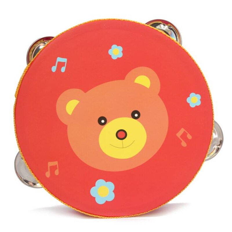 Pandereta de mano de madera con dibujos animados, 15cm, campana de mano de estilo libre, instrumento de percusión Musical para familiar, pandereta para niños