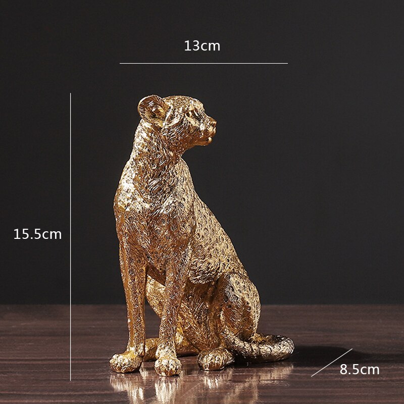 Afrikaanse Luipaard Hars Standbeeld Moderne Home Decor Sculptuur Dier Model Desktop Ornamenten Panther Standbeeld Wijn Kast Decor: Golden-Height 15.5cm