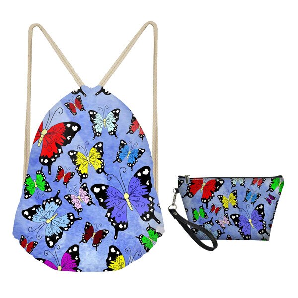 Mozoeyu 3d vlinder trekkoord rugzak make-up tas set 2 stuks dames reisaccessoires lichtgewicht schoudertassen: H4345 z 3 z 8