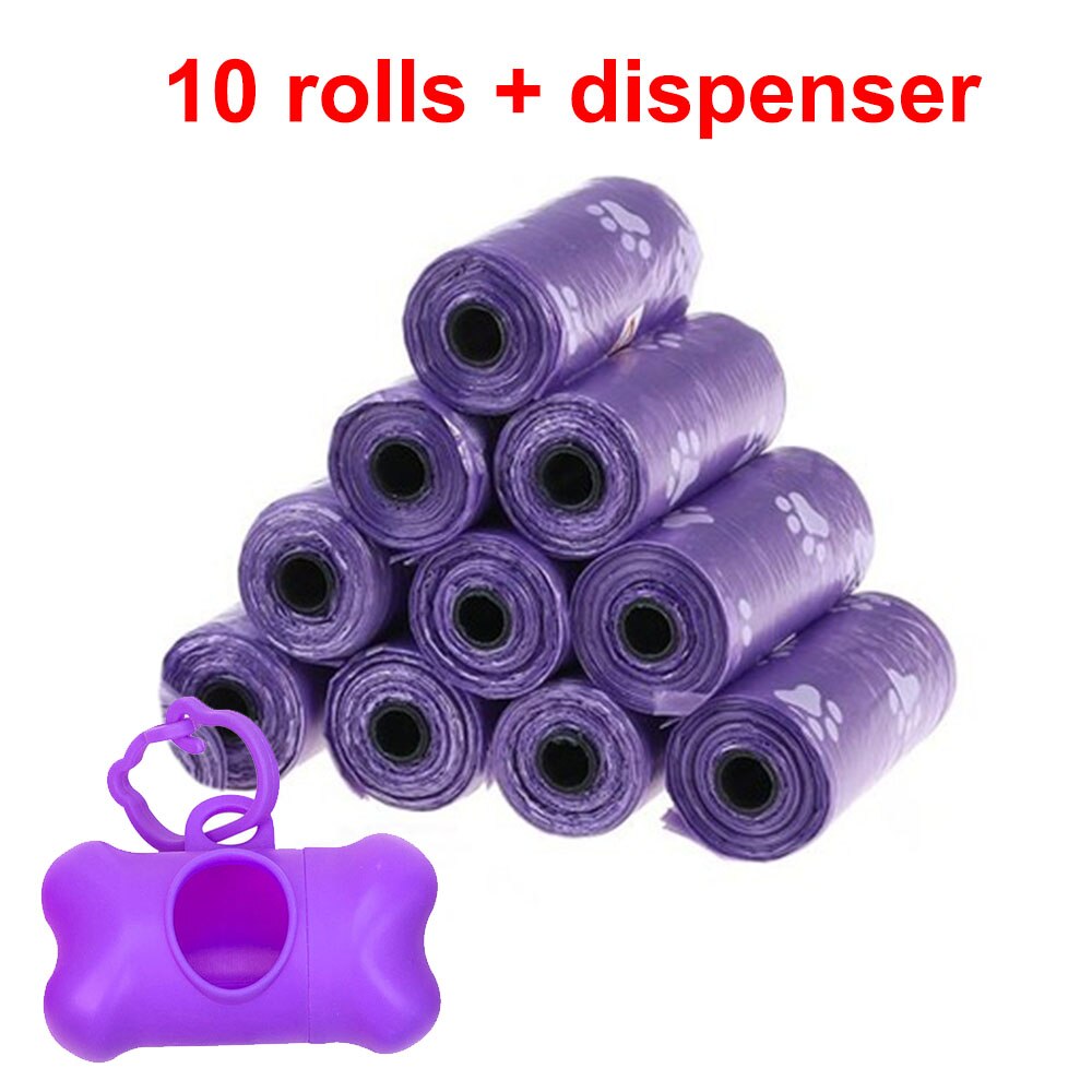 Bolsas biodegradables para caca de perro, rollos de recarga, bolsas de residuos para perros compostables con dispensador, bolsas de arena para mascotas, productos de limpieza para mascotas, 10 rollos: Morado