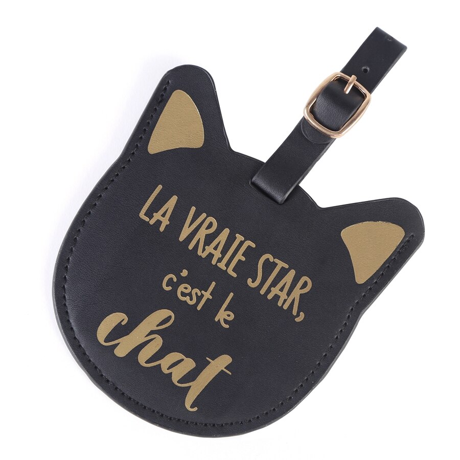 Mooie Animal Koffer Lederen Kat Luggagetag Tas Hanger Reisaccessoires Naam Id Adres Vip Uitnodiging Label LT29A: Black