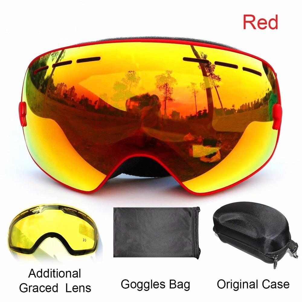 BENICE snowboard goggles 2 dubbele lens UV400 anti-fog sferische ski bril skiën mannen vrouwen ski bril + lens + Box Set: Red