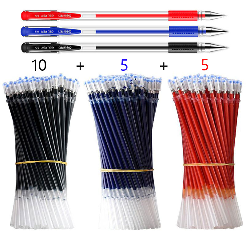 Gel Pen Set Black Blue Ballpoint 0.5 mm Refills Cute School & office writing pens supplies Kawaii Korean Stationery: Burgundy