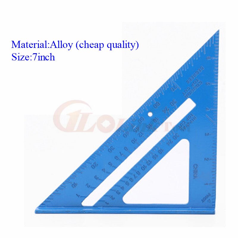 Angle Ruler 7/12 inch Metric Aluminum Alloy Triangular Measuring Ruler Woodwork Speed Square Triangle Angle Protractor Measuring: 7inch alloy Blue