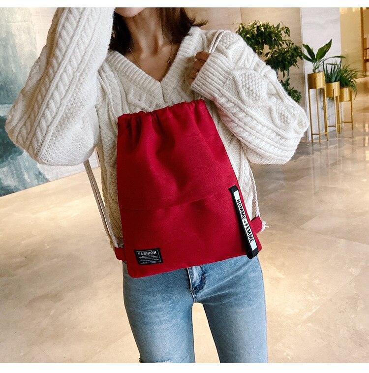 Vrouwen Schoudertassen Koreaanse Stijl Effen Kleur Brief Patroon Trekkoord Portemonnee Verstelbare Band Mode Outdoor Rugzakken