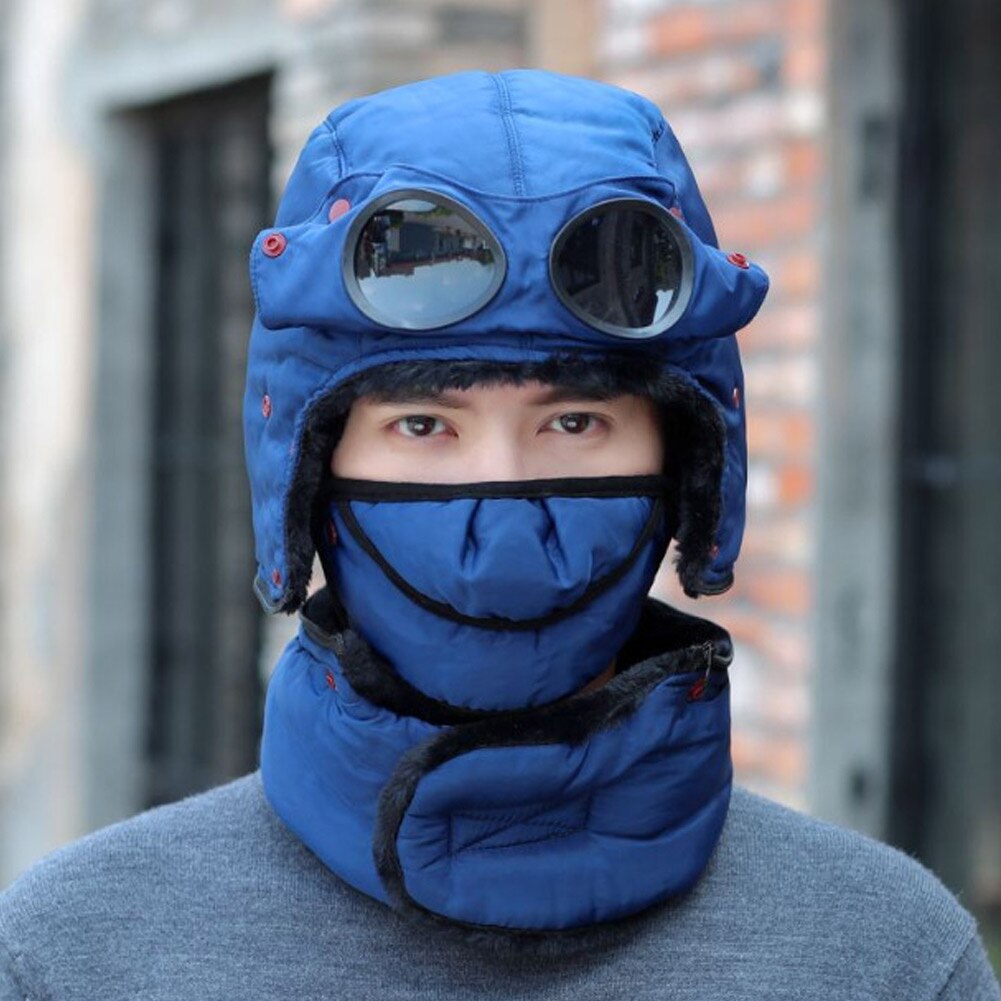 Thermal Winter Trapper Hat with Glasses Autumn Winter Cycling Windproof Outdoor Cap WHShopping