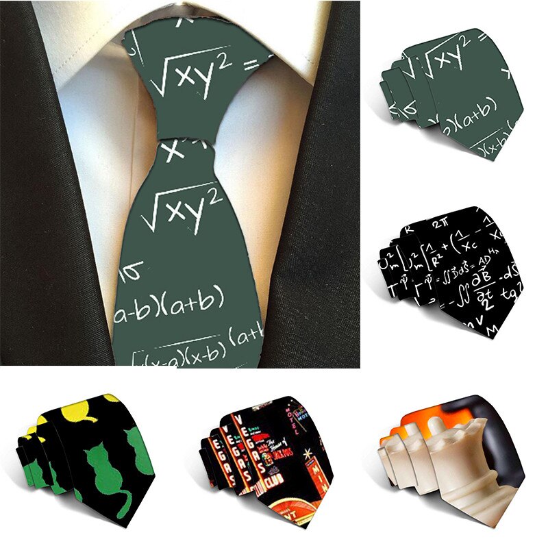 Moda męska pled krawaty 8cm czarny kreatywny nowość krawat 3D drukowane krawat dla mężczyzn śmieszne wesele akcesoria