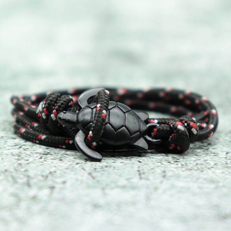 Pulsera de tortuga de mar Paracord hecha a mano para hombre y mujer, brazalete de vikingo con cuerda multicapa, joyería