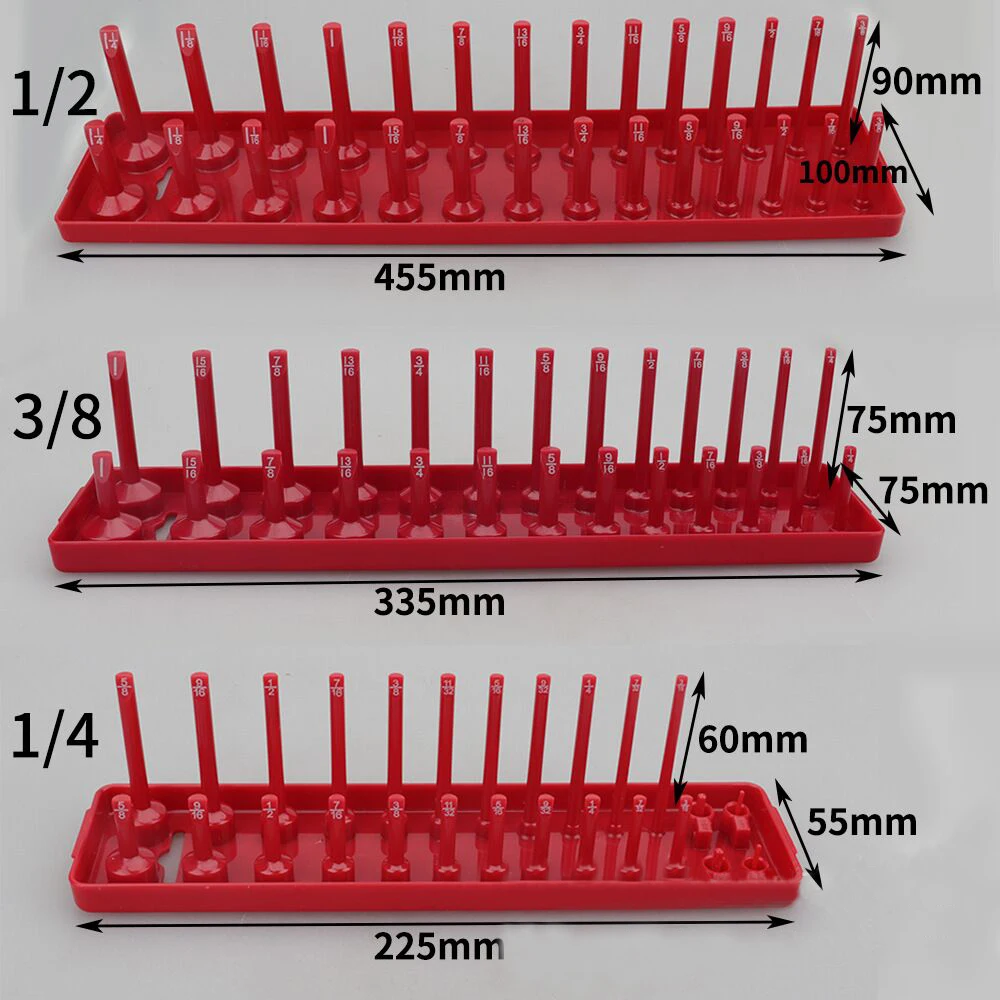 3-delige Dop Tray Organizer Set - 1/4'' 3/8'' 1/2'' Metrische Plankhouder Werkplaats