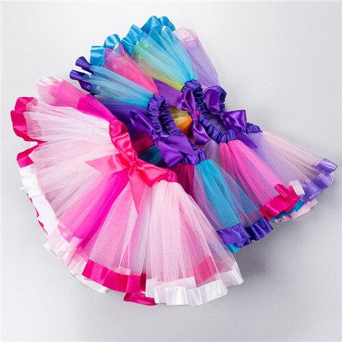 Girls Kids Tutu Skirt Petticoat Rainbow Pettiskirt Bowknot Skirt 2-6years Tutu Skirts Dancewear princess Girl clothes 20#