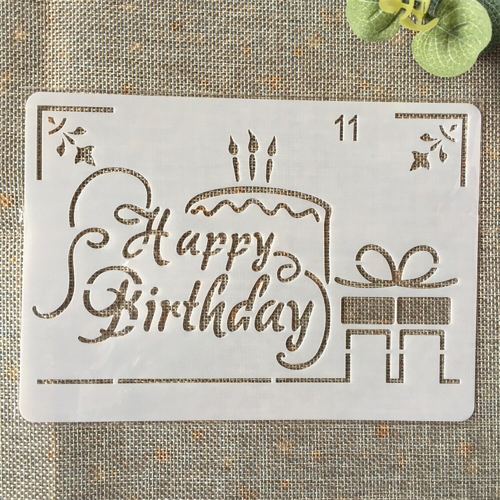 18Cm Gelukkige Verjaardag Cake Diy Gelaagdheid Stencils Schilderij Plakboek Kleuring Embossing Album Decoratieve Papieren Kaart Template