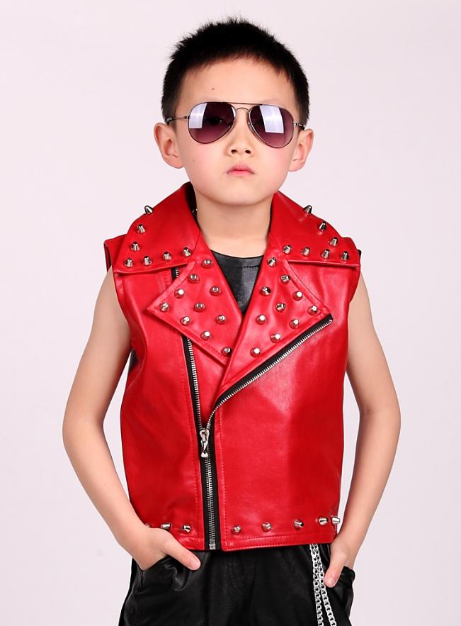Chicos hip-hop chaqueta de cuero remache chaleco nuevos niños de Ropa de baile chaleco Modis niños ropa Y1234: 8