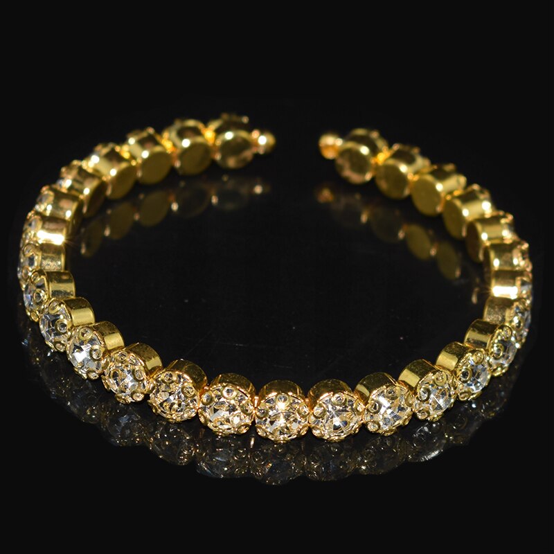 Moda luksusowe kobiety wielowarstwowe kryształowe kryształowe bransoletki bransoletki regulowane ślubne Pulseras biżuteria dziewczyna prezenty: 1 rows-Gold