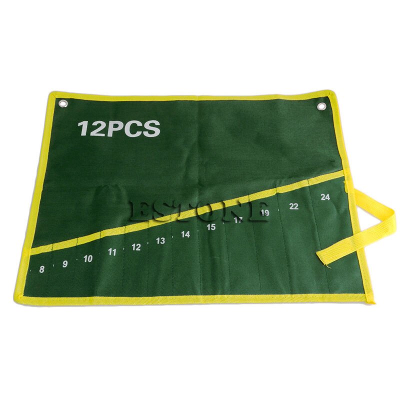 25 Pockets Durable Canvas Spanner Wrench Tool Roll Up Storage Bag: 12PCS