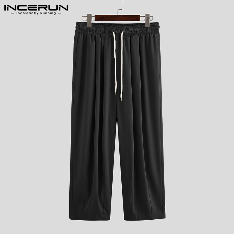 Men Wide Leg Pants 2022 Drawstring Joggers Plain Pockets High Street Casual Trousers Men Baggy Harem Pants INCERUN S-5XL