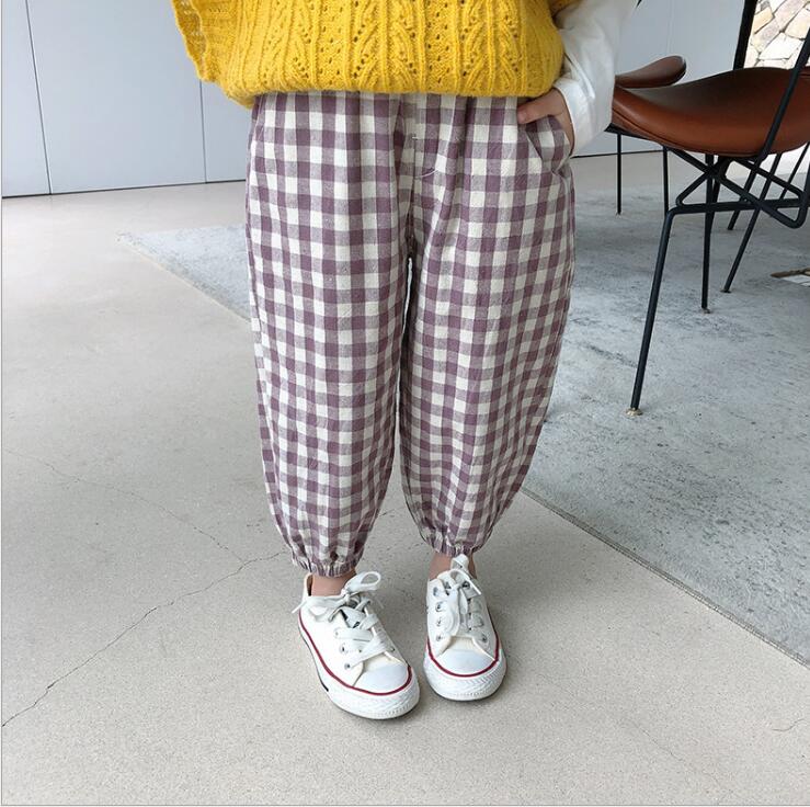 Pantalones a cuadros para niños y niñas de estilo coreano , pantalones de Otoño de algodón a la para niños, 2-7t YQ611: Púrpura