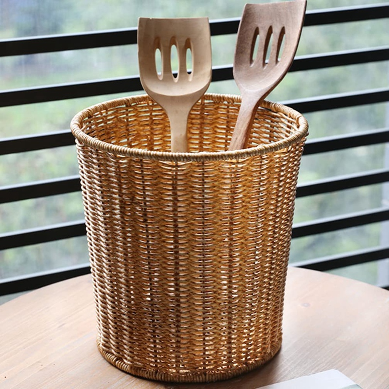 Woven Basket Trash Can Round Rattan Waste Basket With Lid Planter Woven Storage Baskets Wicker Wastebasket Garbage Bin: Default Title