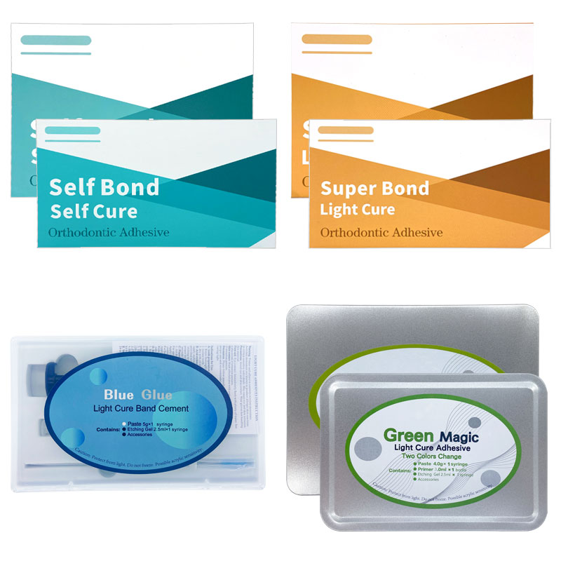 Adhesivo de ortodoncia Dental, Kit de pegamento de curado automático/ligero para soportes de ortodoncia, pegamento azul, sistema de unión directa de odontología