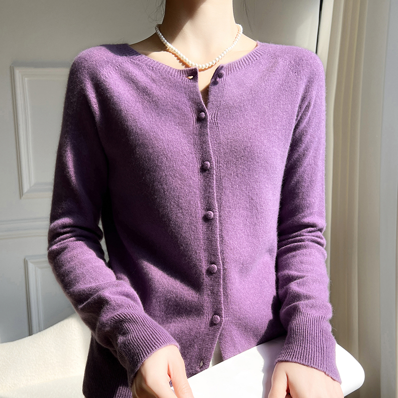 WinvyNee Roupas femininas de lã merino cardigans pretos suéter sólido casual quente agasalhos de malha tops outono jumpers B 1263018 Um: S / ROXO